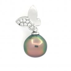Ciondolo in Argento e 1 Perla di Tahiti Semi-Baroccha B/C 9.5 mm