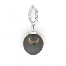 Ciondolo in Argento e 1 Perla di Tahiti Semi-Baroccha C 11.2 mm