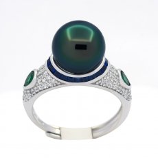 Anello in Argento e 1 Perla di Tahiti Rotonda C+ 10 mm