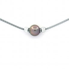 Sterling Silber Armband und 1 Fast Runde TahitiPerle B 9.7 mm
