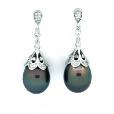 Orecchini in Argento e 2 Perle di Tahiti Semi-Barocche B/C 11.7 mm