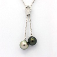 Catena in Argento e 2 Perle di Tahiti Rotonde C 11.2 mm