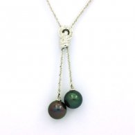 Collana in Argento e 2 Perle di Tahiti Rotonde C+ 10.7 mm