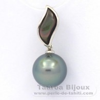 Ciondolo in Argento e 1 Perla di Tahiti Rotonda C 10.8 mm