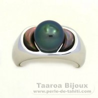 Anello in Argento e 1 Perla di Tahiti Rotonda B 9.3 mm