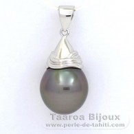 Ciondolo in Oro bianco 18K e 1 Perla di Tahiti Semi-Barocca B 12.4 mm
