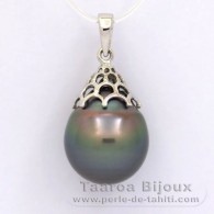 Ciondolo in Argento e 1 Perla di Tahiti Semi-Barocca C 13.5 mm