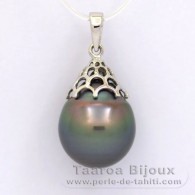 Ciondolo in Argento e 1 Perla di Tahiti Semi-Baroccha C 13.5 mm