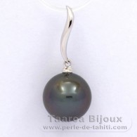 Ciondolo in Oro bianco 18K e 1 Perla di Tahiti Rotonda A 10.6 mm