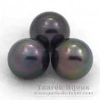 Lotto di 3 Perle di Tahiti Semi-Rotonda C di 9.6 a 9.7 mm