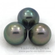 Lotto di 3 Perle di Tahiti Semi-Rotonda C di 9.4 a 9.7 mm