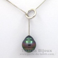 Collana in Argento e 1 Perla di Tahiti Cerchiate B 10.3 mm