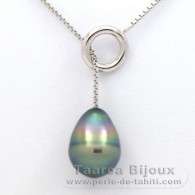Collana in Argento e 1 Perla di Tahiti Cerchiate B 9.6 mm
