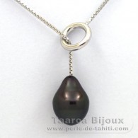 Collana in Argento e 1 Perla di Tahiti Semi-Baroccha A 9.7 mm