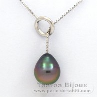 Collana in Argento e 1 Perla di Tahiti Semi-Barocca B 10.7 mm