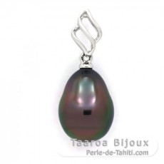 Ciondolo in Oro bianco 18K e 1 Perla di Tahiti Semi-Barocca A 9.4 mm