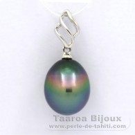 Ciondolo in Oro bianco 18K e 1 Perla di Tahiti Semi-Barocca B 9.4 mm