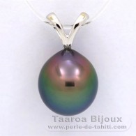 Ciondolo in Oro bianco 18K e 1 Perla di Tahiti Semi-Barocca A 9.5 mm