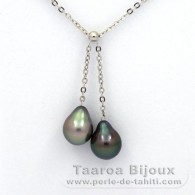 Collana in Argento e 2 Perle di Tahiti Semi-Barroca B 8.7 e 9 mm
