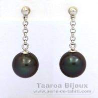 Orecchini in Argento e 2 Perle di Tahiti Rotonda C 9.1 mm
