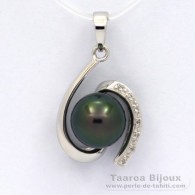 Ciondolo in Argento e 1 Perla di Tahiti Semi-Rotonda C 9.1 mm