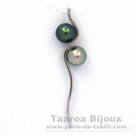 Ciondolo in Argento e 2 Perle di Tahiti Rotonda C+ 9 e 9.1 mm
