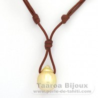 Collana in Cuoio e 1 Perla de Australia Semi-Barocca C 14.1 mm