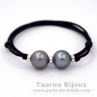 Collana in Cotone e 2 Perle di Tahiti Rotonda C 13.1 mm