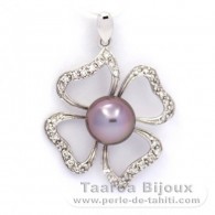 Ciondolo in Argento e 1 Perla di Tahiti Semi-Rotonda B+ 9.1 mm
