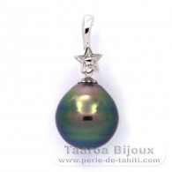 Ciondolo in Argento e 1 Perla di Tahiti Cerchiate B+ 10.6 mm