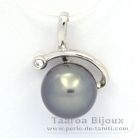 Ciondolo in Argento e 1 Perla di Tahiti Semi-Rotonda C 9.6 mm
