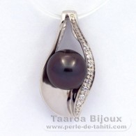 Ciondolo in Argento e 1 Perla di Tahiti Rotonda C 8.6 mm