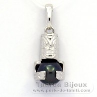 Ciondolo in Argento e 1 Perla di Tahiti Rotonda C 8.8 mm