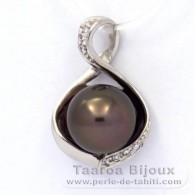 Ciondolo in Argento e 1 Perla di Tahiti Rotonda C 9.8 mm