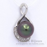 Ciondolo in Argento e 1 Perla di Tahiti Semi-Rotonda C 11 mm