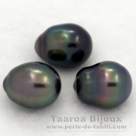 Lotto di 3 Perle di Tahiti Semi-Barroca C di 8.8 a 9 mm