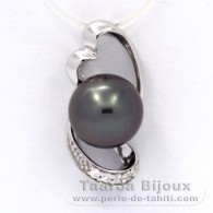 Ciondolo in Argento e 1 Perla di Tahiti Rotonda C 9.4 mm