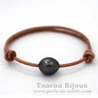 Braccialetto in Cuoio e 1 Perla di Tahiti Semi-Barocca C 11.5 mm