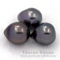 Lotto di 3 Perle di Tahiti Semi-Barocche C di 9 a 9.4 mm