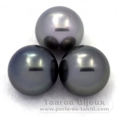 Lotto di 3 Perle di Tahiti Rotonda C di 13.5 a 13.7 mm