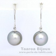 Orecchini in Oro bianco 18K e 2 Perle di Tahiti Rotonda B 9.8 mm