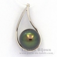 Ciondolo in Argento e 1 Perla di Tahiti Semi-Rotonda C 11.1 mm