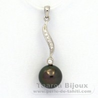 Ciondolo in Argento e 1 Perla di Tahiti Rotonda C 9.7 mm