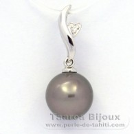 Ciondolo in Argento e 1 Perla di Tahiti Rotonda C (A+) 9.8 mm