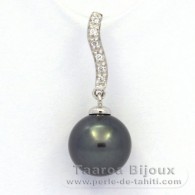 Ciondolo in Argento e 1 Perla di Tahiti Rotonda C (A+) 9.9 mm