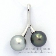 Ciondolo in Argento e 2 Perle di Tahiti Rotonda C 9.8 mm