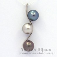 Ciondolo in Argento e 3 Perle di Tahiti Rotonda C 9.6 mm