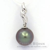 Ciondolo in Argento e 1 Perla di Tahiti Rotonda C 10.4 mm