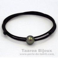 Collana in Cotone e 1 Perla di Tahiti Rotonda C 10.3 mm