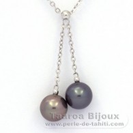 Collana in Argento e 2 Perle di Tahiti Rotonda C 8.8 mm